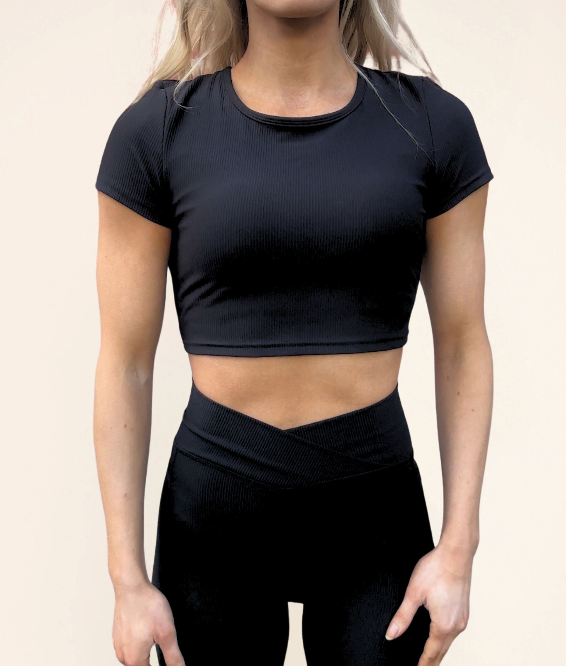 Backless Horizon Short Sleeve Top, Black