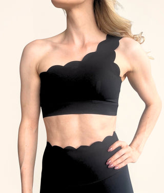 One Shoulder Scallop Top, Black