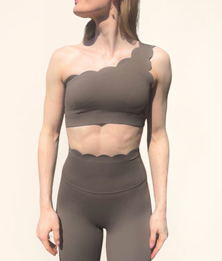 One Shoulder Scallop Top, Tan