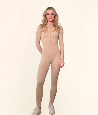 Fleece-Lined Jumpsuit, Beige